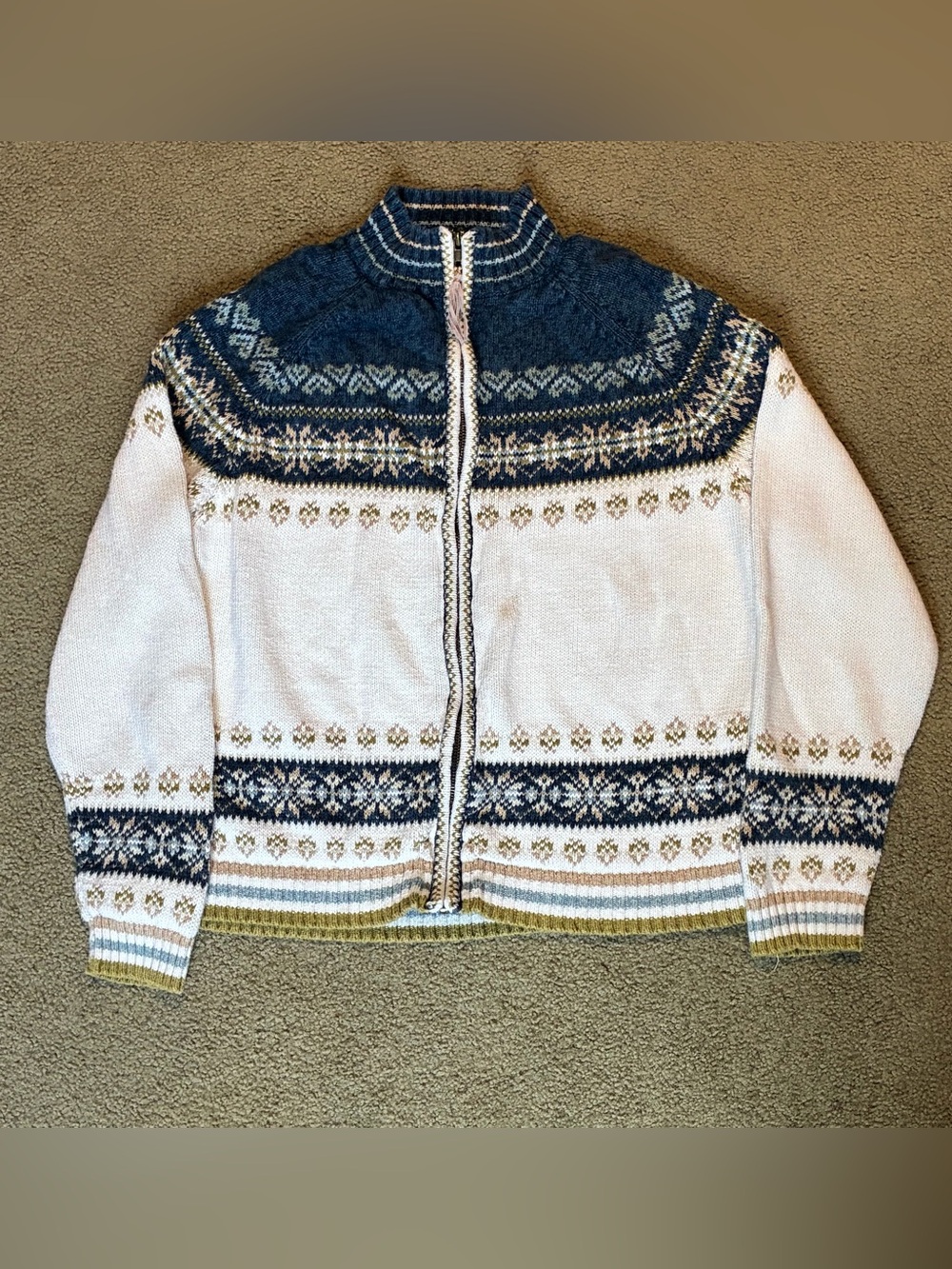 Vintage Women’s Tiara International Fair Isle Nordic Full Zip Cardigan Sweater M